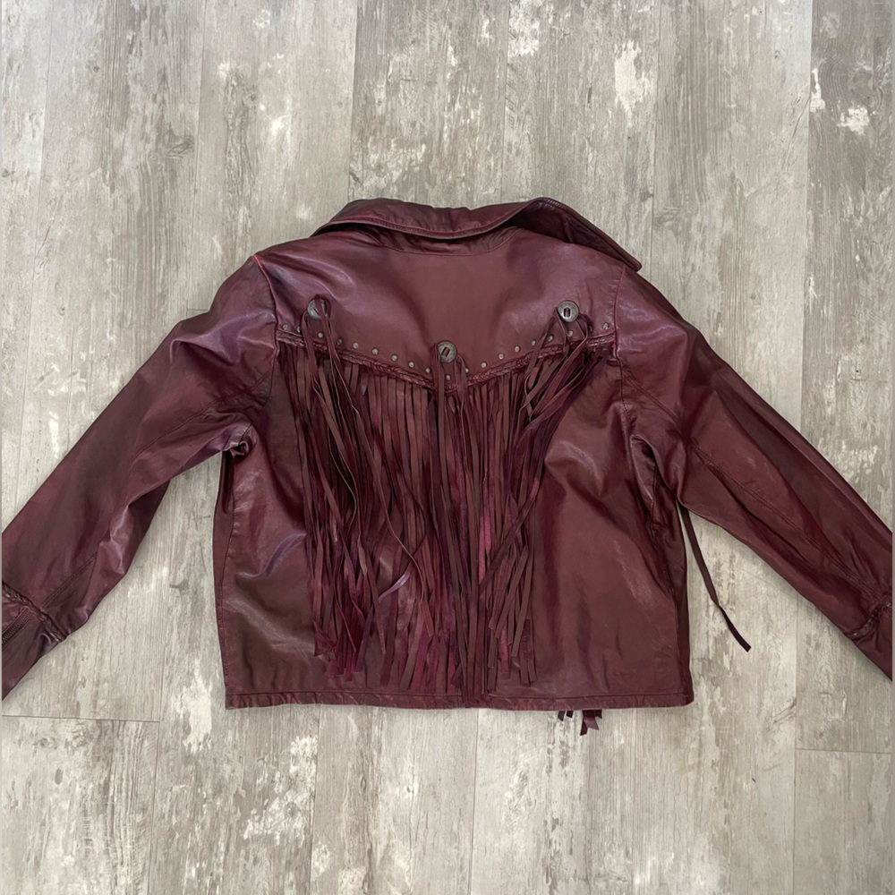 IDYLLWIND - Burgandy Leather Fringe Moto Jacket - Picture 2 of 11